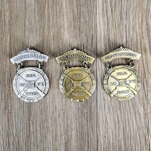 Vintage Lot‎ of 3 NRA Marksman Pro-Marksman 50 FT Award Lapel Pin Blackinton